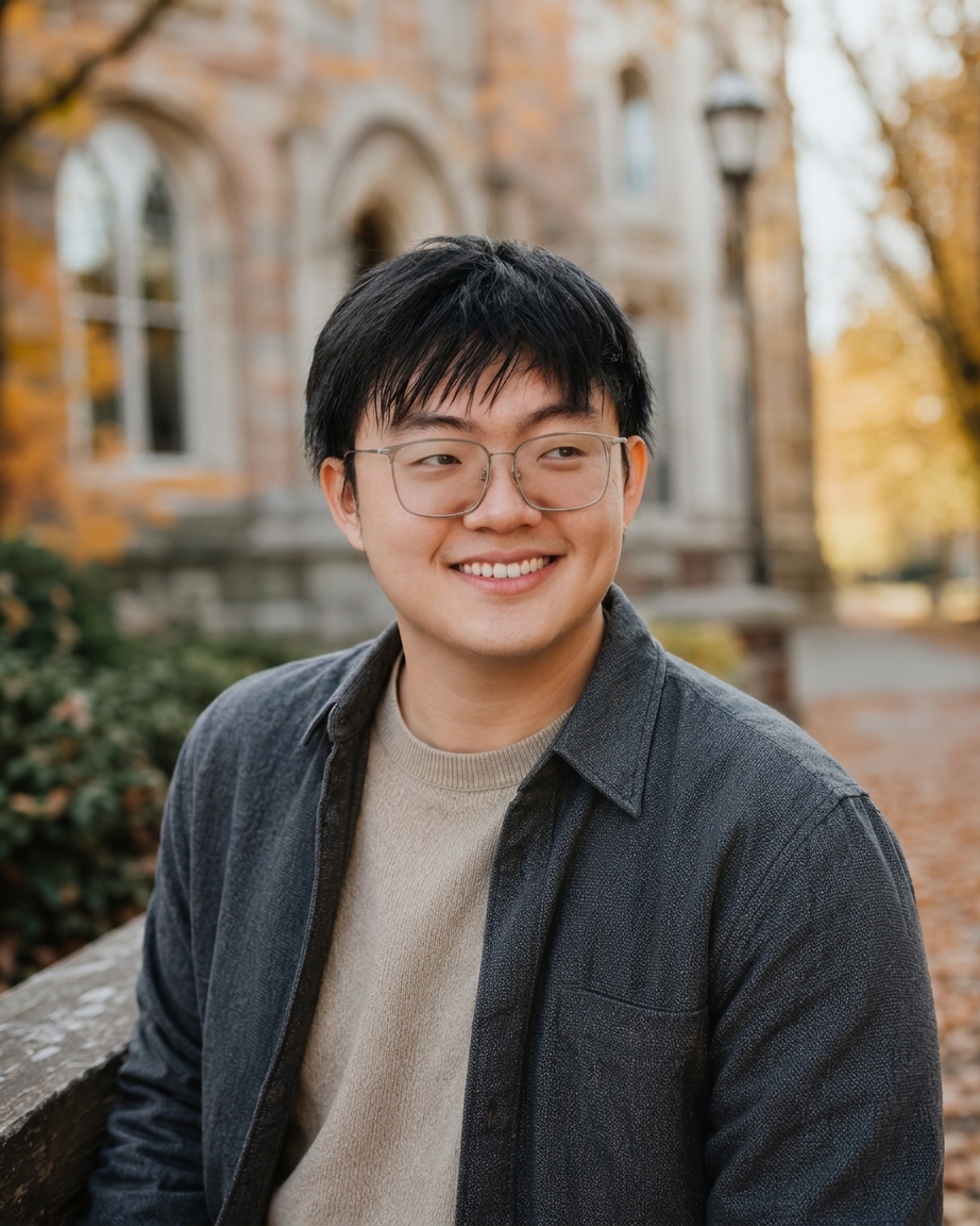 Portrait of Hongming (Chip) Li in front of colorful artwork