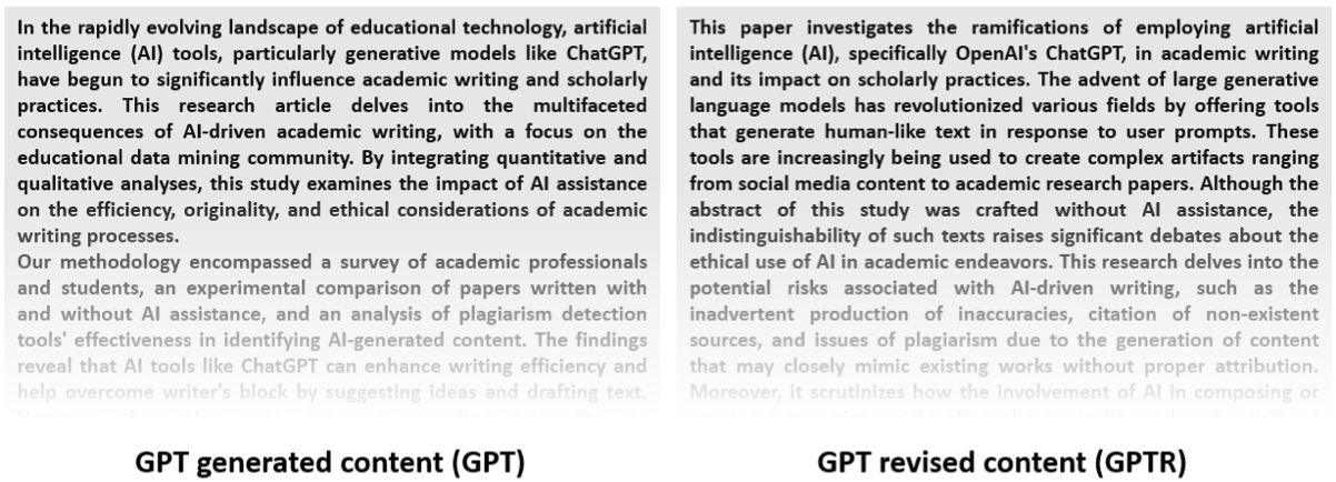 Two versions of this paper’s abstract: one written by ChatGPT from the title, one polished by ChatGPT from the human original